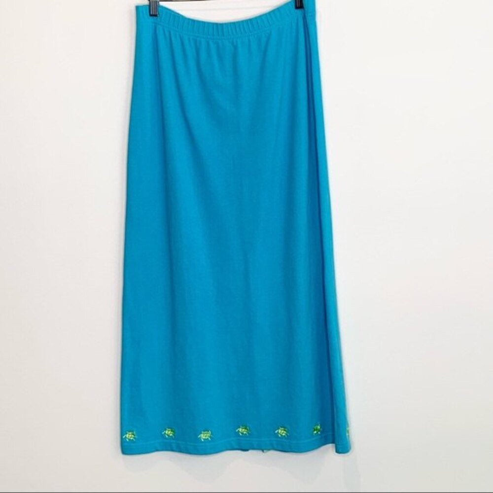 The Quacker Factory Embroidered Turtle 90s Quirky Pull On Midi Skirt M